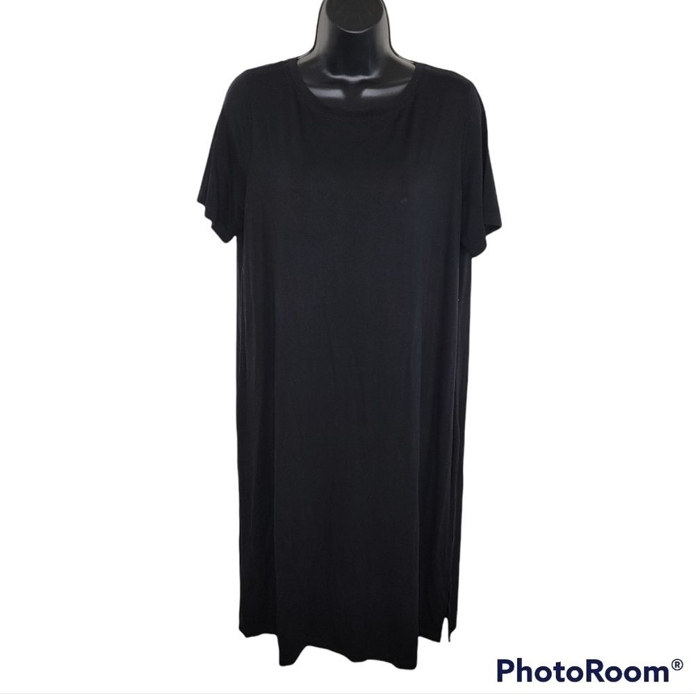 Eileen Fisher black stretch knit t-shirt dress Large